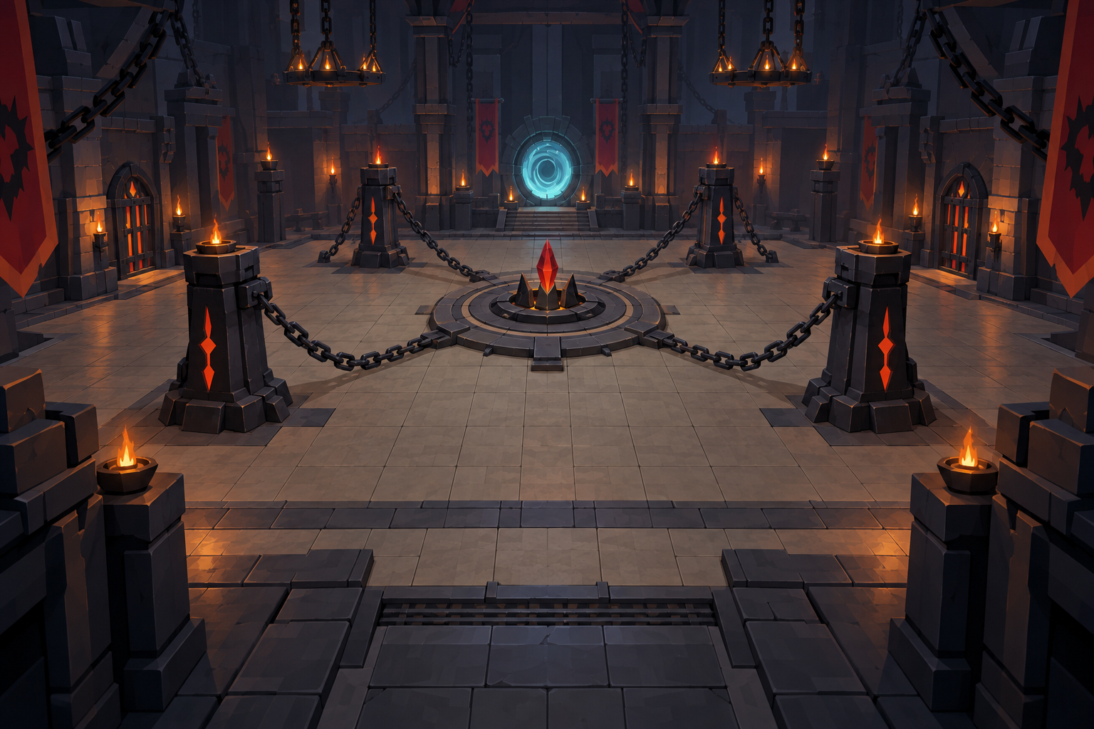 Obsidienne: L’Antre Scellée · Galerie des Chaînes · vue joueur — Concept