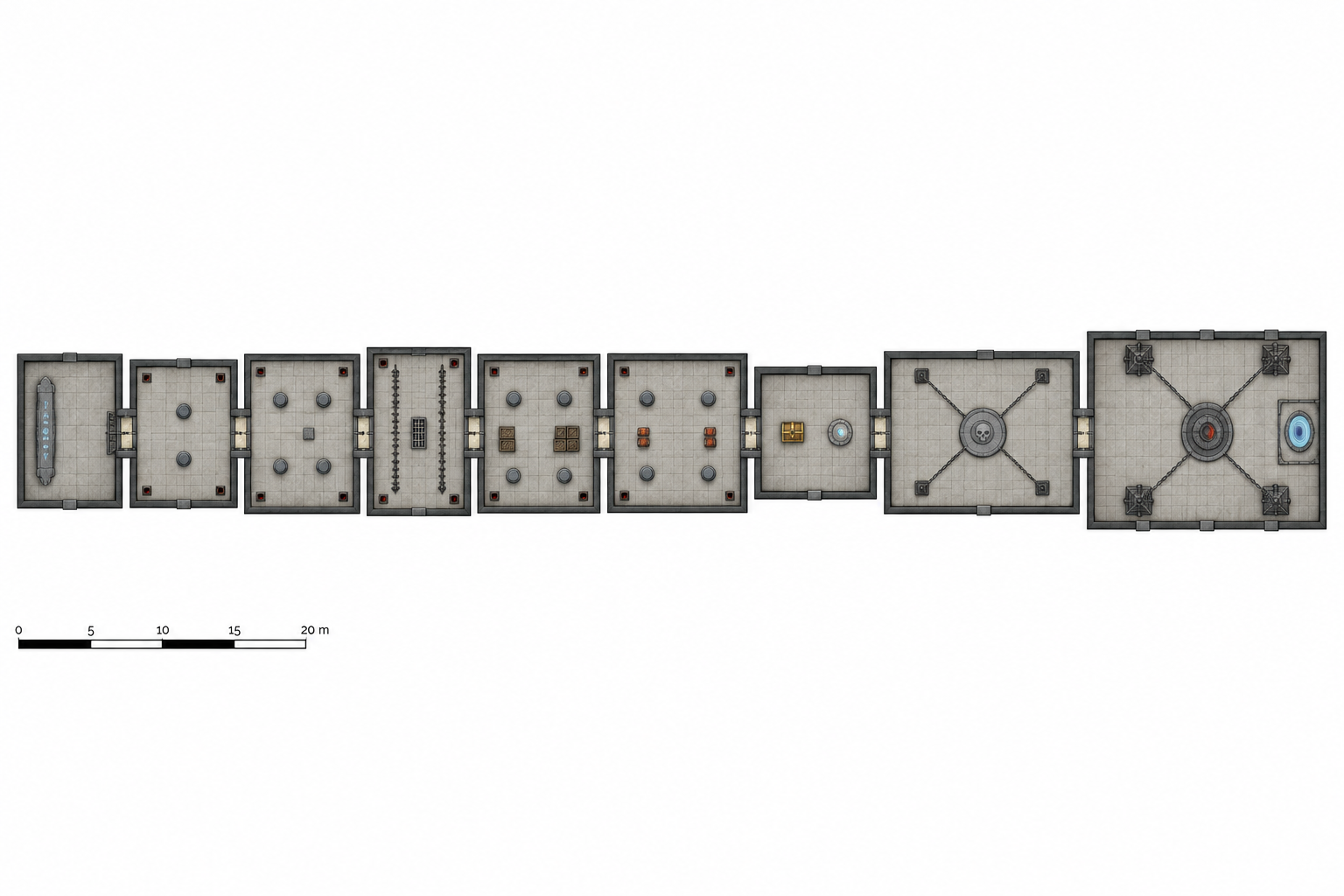 Obsidienne: L’Antre Scellée · Galerie des Chaînes · vue du dessus — Concept