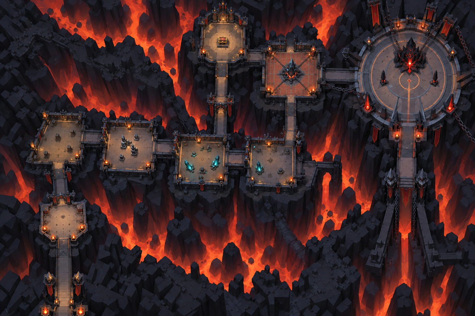 Obsidienne: L’Antre Scellée · Sanctuaire Noir (Boss final) · vue du dessus — Concept