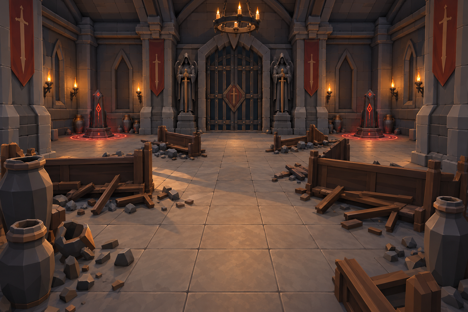 Obsidienne: L’Antre Scellée · Chapelle Brisée · vue joueur — Concept