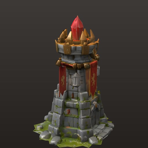 Stylized Fantasy MOBA · Red Defense Tower — Prop
