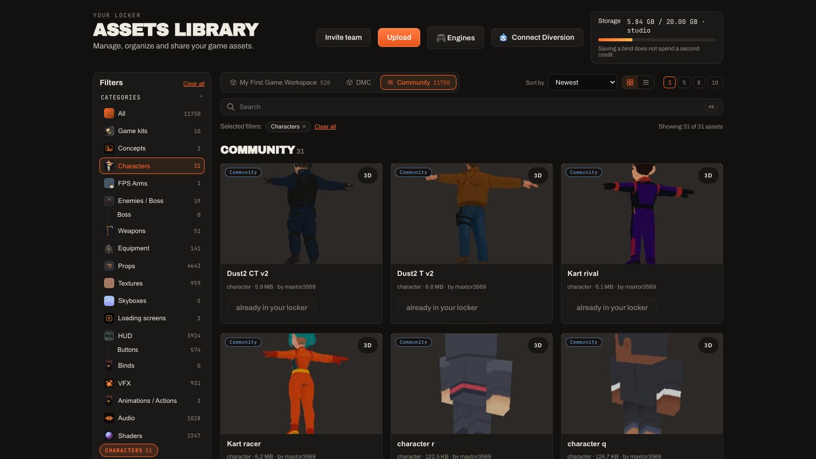 Library locker with asset kinds